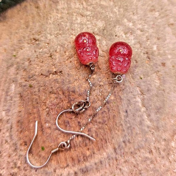 Premium Grade Nature Strawberry Quartz  Pi Xiu  925 Dangle Earring - Picture 4 of 9